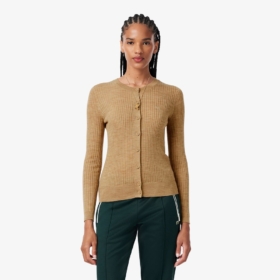 Chaqueta de punto de lana merina en punto de canalé Lacoste mujer Beige - imagen 1