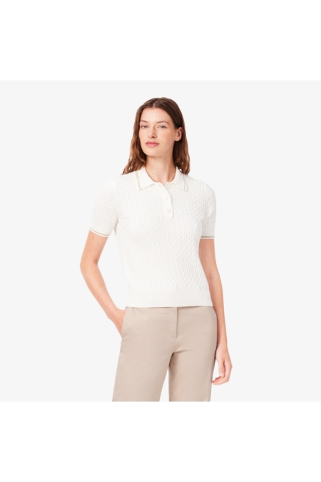 Jersey de cuello polo de punto con ochos y rayas Lacoste mujer Blanco - imagen 1