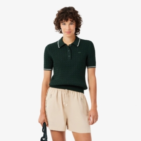 Jersey de cuello polo de punto con ochos y rayas Lacoste mujer Verde sinople - imagen 1