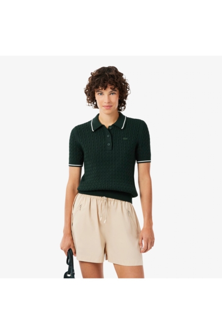 Jersey de cuello polo de punto con ochos y rayas Lacoste mujer Verde sinople - imagen 1