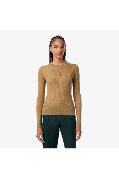 Jersey de punto 3D de lana merino Lacoste mujer Beige - imagen 1